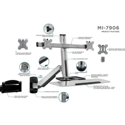 Mount-It! Sit Stand Wall Mount Workstation, Articulating Standing Desk for Dual Monitors, Floating Keyboard Tray (MI-7906)