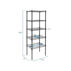 Mount-It! 5-Tier Metal Shelving Unit, 17", Black (MI-7861)
