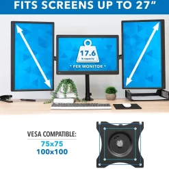 Mount-It! Triple Monitor Mount 3-Screen Desk Stand, Holds Up to 66 lbs., Black (MI-1753)