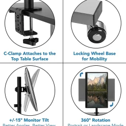 Mount-It! 28"W Adjustable Steel Standing Desk with Monitor Mount, Grey (MI-7942)
