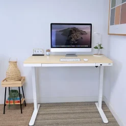 Mount-It! 47"W Electric Adjustable Standing Desk, Maple/White (MI-15004)