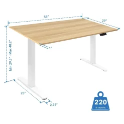Mount-It! 55"W Electric Rectangular Adjustable Standing Desk, Maple/White (MI-18097)