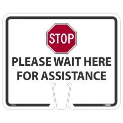 National Marker Cone Top, "Please Wait Here for Assistance," 10.38" x 12.63", White (CS31)