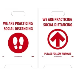 National Marker Double-Sided A-Frame Sign, "We are Practicing Social Distancing," 19" x 12", White/Red (FS44)