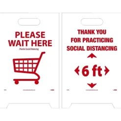 National Marker Double-Sided A-Frame Sign, "We are Practicing Social Distancing," 19" x 12", White/Red (FS42)