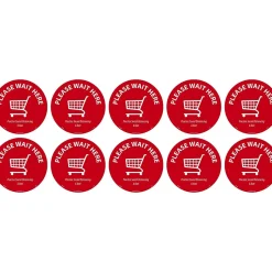 National Marker Temp-Step™ Floor Decal, "Please Wait Here," 8", Red/White, 10 (WFS82A10)