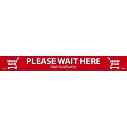 National Marker TexWalk® Floor Decal, "Please Wait Here," 2.25" x 20", Red/White (WFS80TX)