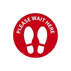 National Marker Walk-On™ Floor Decal, "Please Wait Here," 8", Red/White (WFS83RD)