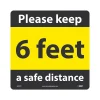 National Marker Walk-On™ Floor Decal, "6 Feet Please Keep a Safe Distance," 12" x 12", Yellow/Black (WFS73)