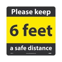 National Marker Walk-On™ Floor Decal, "6 Feet Please Keep a Safe Distance," 12" x 12", Yellow/Black (WFS73)