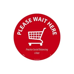 National Marker Walk-On™ Floor Decal, "Please Wait Here," 8", Red/White (WFS82)