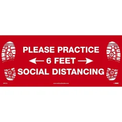 National Marker Walk-On™ Floor Decal, "Please Practice Social Distancing," 8" x 20", Red/White (WFS74)