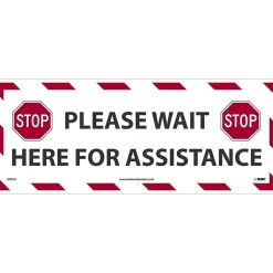 National Marker Walk-On™ Floor Decal, "Please Wait Here for Assistance," 8" x 20", White/Red/Black (WFS76)