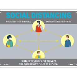 National Marker Wall Sign, "Social Distancing," Aluminum, 10" x 14", Gray/Blue/Yellow (M618AB)