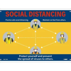 National Marker Wall Sign, "Social Distancing," Aluminum, 10" x 14", Yellow/Blue (M617AB)