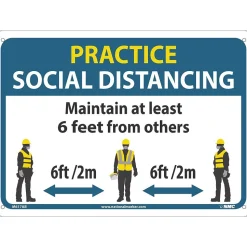 National Marker Wall Sign, "Practice Social Distancing," Aluminum, 10" x 14", Blue/White/Yellow (M619AB)