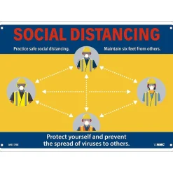 National Marker Wall Sign, "Social Distancing," Plastic, 10" x 14", Yellow/Blue (M617RB)