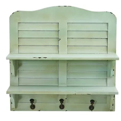 Nearly Natural 2-Shelf 20" Vintage Window Shutter Shelving with Hooks Wall Decor, Green (7034)