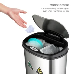 Nine Stars 13.2 Gallon Stainless Steel Motion Sensor Recycle Trash Can (DZT-50-13R)