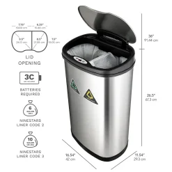 Nine Stars 13.2 Gallon Stainless Steel Motion Sensor Recycle Trash Can (DZT-50-13R)