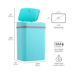 Nine Stars Plastic Sensor Trash Can, 3.2-Gallon, Teal Blue (DZT-12-5TB)