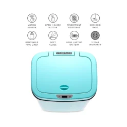 Nine Stars Plastic Sensor Trash Can, 3.2-Gallon, Teal Blue (DZT-12-5TB)