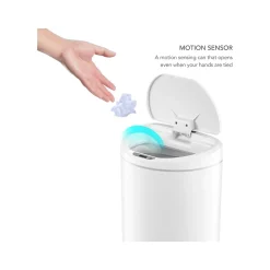 Nine Stars Plastic Sensor Trash Can, 2.6-Gallon, White (DZT-10-29)