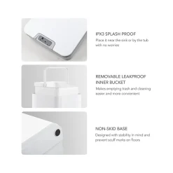 Nine Stars Plastic Sensor Trash Can, 2.6-Gallon, White (DZT-10-35)