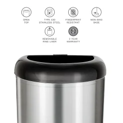 Nine Stars Stainless Steel Trash Can, 13.2 Gal., Black (OTT-50-19BK)