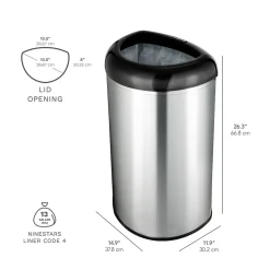 Nine Stars Stainless Steel Trash Can, 13.2 Gal., Black (OTT-50-19BK)