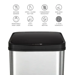 Nine Stars Stainless Steel Motion Sensor Trash Can, 13.2 Gal. (DZT-50-28)