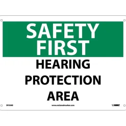 Notice Signs; Safety First, Hearing Protection Area, 10X14, .040 Aluminum