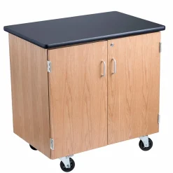 NPS® 36"H Mobile Science Cabinet With Adjustable Height Shelf, High Black Top/Light Oak Frame (MSC24361)
