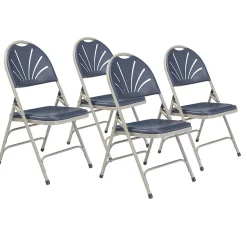 NPS 1100 Series Deluxe Fan Back With Triple Brace Double Hinge Folding Chair, Dark Blue, 4 (1115/4)