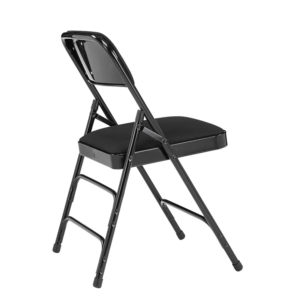 NPS 2300 Series Fabric Padded Triple Brace Double Hinge Premium Folding Chairs, Midnight Black/Black, 100 Pack (2310/100)