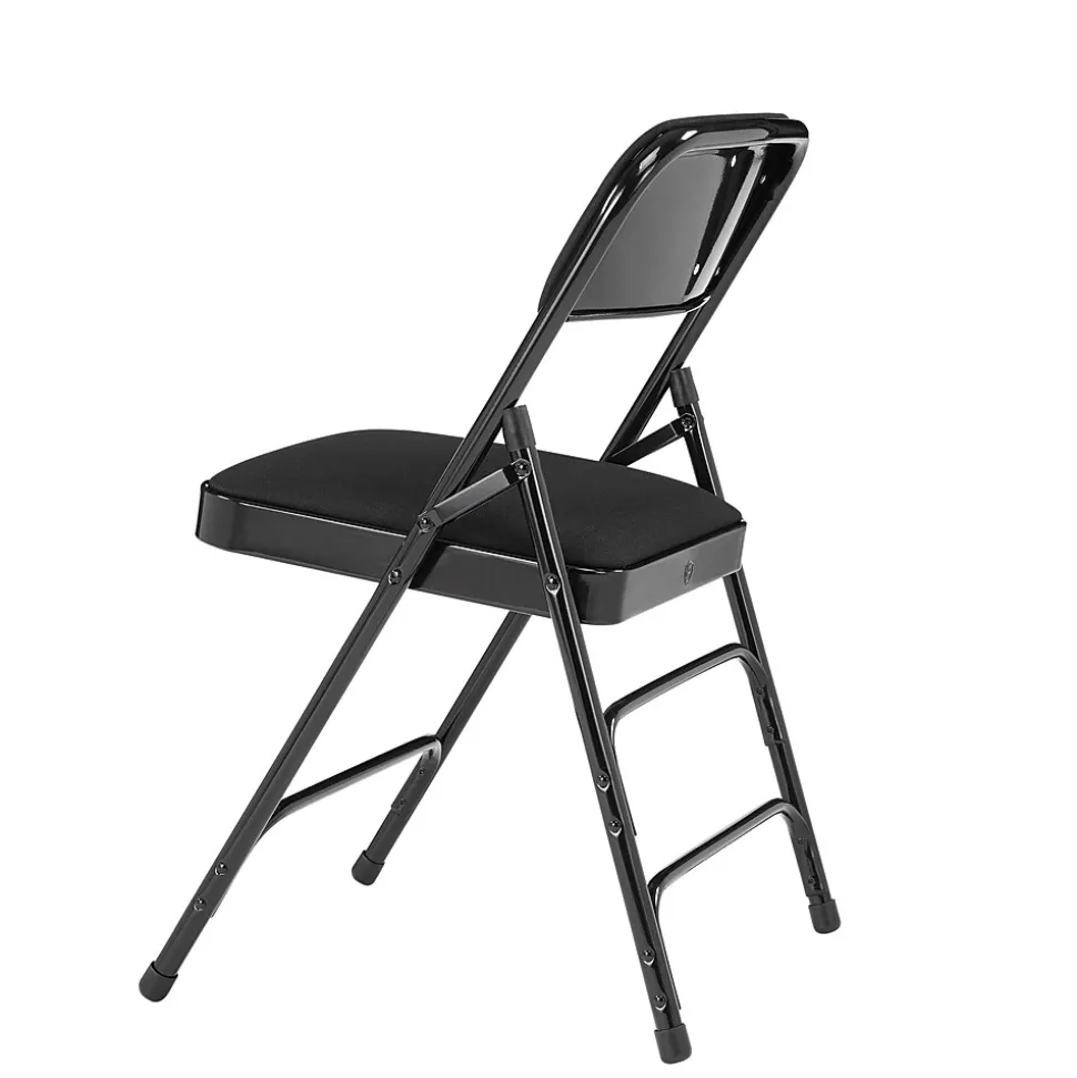 NPS 2300 Series Fabric Padded Triple Brace Double Hinge Premium Folding Chairs, Midnight Black/Black, 100 Pack (2310/100)
