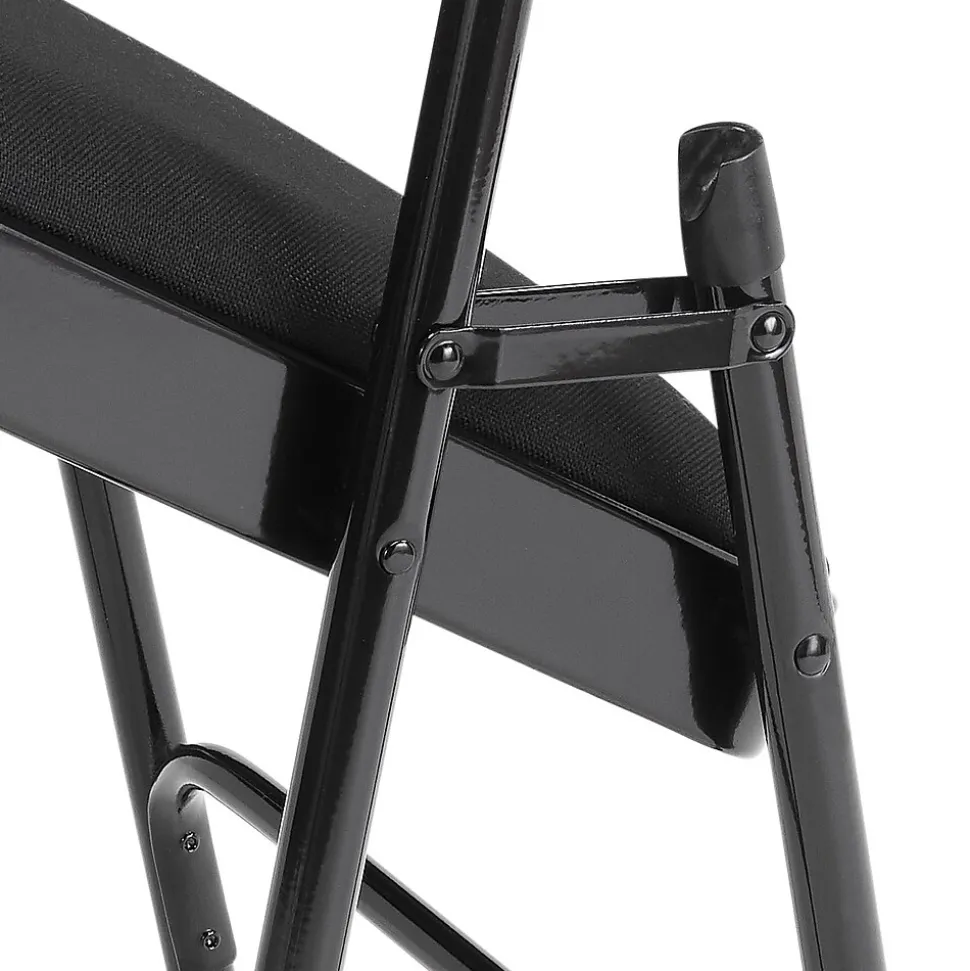 NPS 2300 Series Fabric Padded Triple Brace Double Hinge Premium Folding Chairs, Midnight Black/Black, 100 Pack (2310/100)