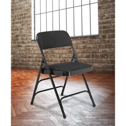 NPS 2300 Series Fabric Padded Triple Brace Double Hinge Premium Folding Chairs, Midnight Black/Black, 100 Pack (2310/100)