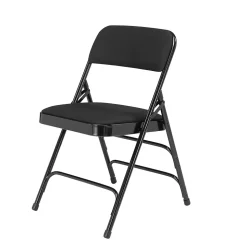 NPS 2300 Series Fabric Padded Triple Brace Double Hinge Premium Folding Chairs, Midnight Black/Black, 4 Pack (2310/4)