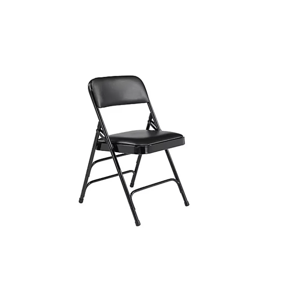 NPS 1300 Series Premium Vinyl Upholstered Triple Brace Double Hinge Folding Chair, Black, 100 Pack (1310/100)