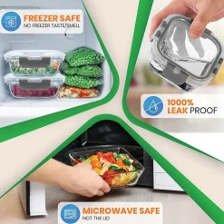 NutriChef Stackable Borosilicate Glass Food Storage Containers Set, 24-Piece (NCGLGY)