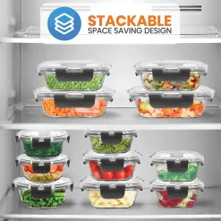 NutriChef Stackable Borosilicate Glass Food Storage Containers Set, 24-Piece (NCGLGY)