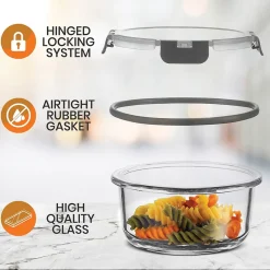 NutriChef Stackable Borosilicate Glass Food Storage Containers Set, 24-Piece (NCGLGY)