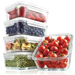 NutriChef Stackable Borosilicate Glass Food Storage Containers Set, 10-Piece (NCCLX5)