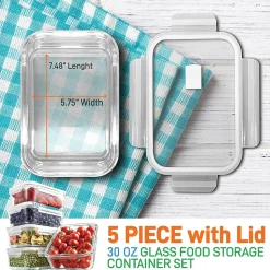 NutriChef Stackable Borosilicate Glass Food Storage Containers Set, 10-Piece (NCCLX5)