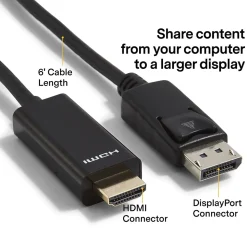 NXT Technologies™ 6' DisplayPort/HDMI Audio/Video Cable, Male to Male, Black (NX51760)