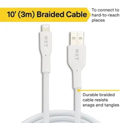 NXT Technologies™ 10 Ft. Braided Lightning to USB Cable, White (NX60463)