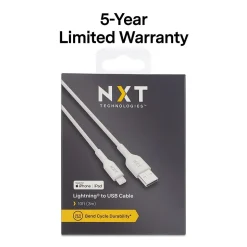 NXT Technologies™ 10 Ft. Braided Lightning to USB Cable, White (NX60463)