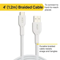 NXT Technologies™ 4 Ft. Braided USB-C to USB-A Cable, White (NX60474)