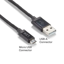 NXT Technologies 4 Ft. Braided USB-A to Micro-USB Charging Cable for Samsung/Android, Black (NX54334)
